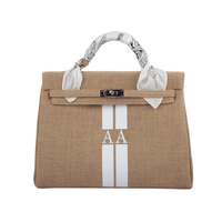 24H Kelly Style Jute Handbag with Initials