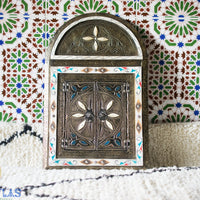grand miroir mural, miroir marocain, art mural arabe, miroir incrusté d’os, miroir mosaïque, miroir Art déco, miroir voûté