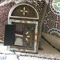 grand miroir mural, miroir marocain, art mural arabe, miroir incrusté d’os, miroir mosaïque, miroir Art déco, miroir voûté