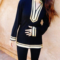Tunique noire Mariam, broderie dorée
