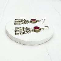 Boucles d'oreilles berbères en argent et cabochons en verre bordeaux / Bijou Maroc / Bijoux bohème ethnique boho