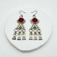 Boucles d'oreilles berbères en argent et cabochons en verre bordeaux / Bijou Maroc / Bijoux bohème ethnique boho