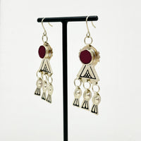 Boucles d'oreilles berbères en argent et cabochons en verre bordeaux / Bijou Maroc / Bijoux bohème ethnique boho