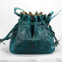 Sac seau moyen en cuir, sac seau marocain gravé