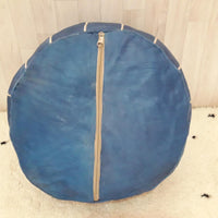 POUF bleu marocain bohème avec surpiqûres blanches, pouf en cuir, pouf ottoman, pouf marocain, pouf maroquin, ottomane marocaine non rembourrée