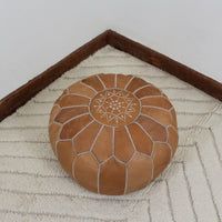 Repose-pieds Ottomane Natur in Cuir, Ottomane Pouf in Cuir, Pouf Marocain, Pouf Ottomane rund, Déco Salon, Déco Maison, Meuble Fait Main