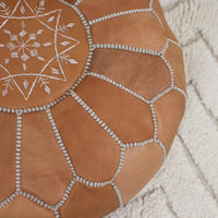 Repose-pieds Ottomane Natur in Cuir, Ottomane Pouf in Cuir, Pouf Marocain, Pouf Ottomane rund, Déco Salon, Déco Maison, Meuble Fait Main