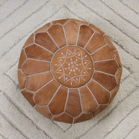 Repose-pieds Ottomane Natur in Cuir, Ottomane Pouf in Cuir, Pouf Marocain, Pouf Ottomane rund, Déco Salon, Déco Maison, Meuble Fait Main