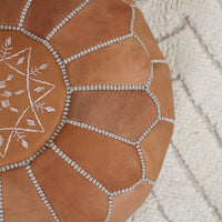 Repose-pieds Ottomane Natur in Cuir, Ottomane Pouf in Cuir, Pouf Marocain, Pouf Ottomane rund, Déco Salon, Déco Maison, Meuble Fait Main