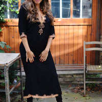 NOUVEAUTÉ - Robe Caftan Caftan Noir et Marron Caramel - Khalia - Vêtements de Détente, Vêtements de Villégiature, Abaya, Jubiläen, cadeaux de maternité, caftan de plage, Aïd