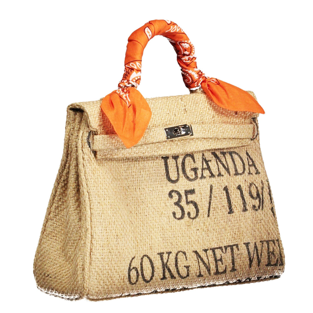 Mini Kelly Style Coffee Jute Handbag
