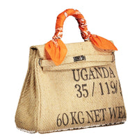 Mini Kelly Style Coffee Jute Handbag