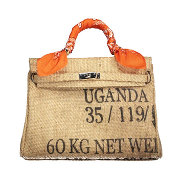 Mini Kelly Style Coffee Jute Handbag