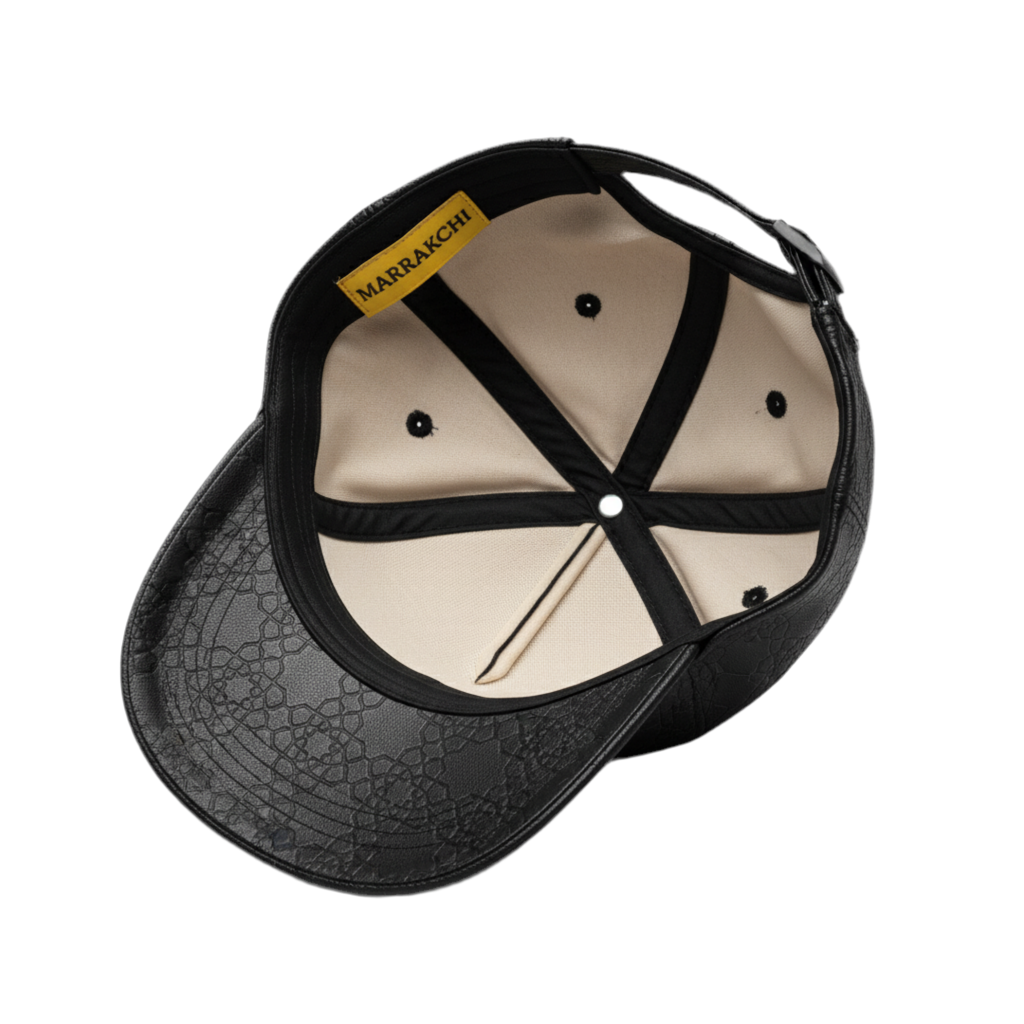 Casaui Noir Casquette en cuir motif