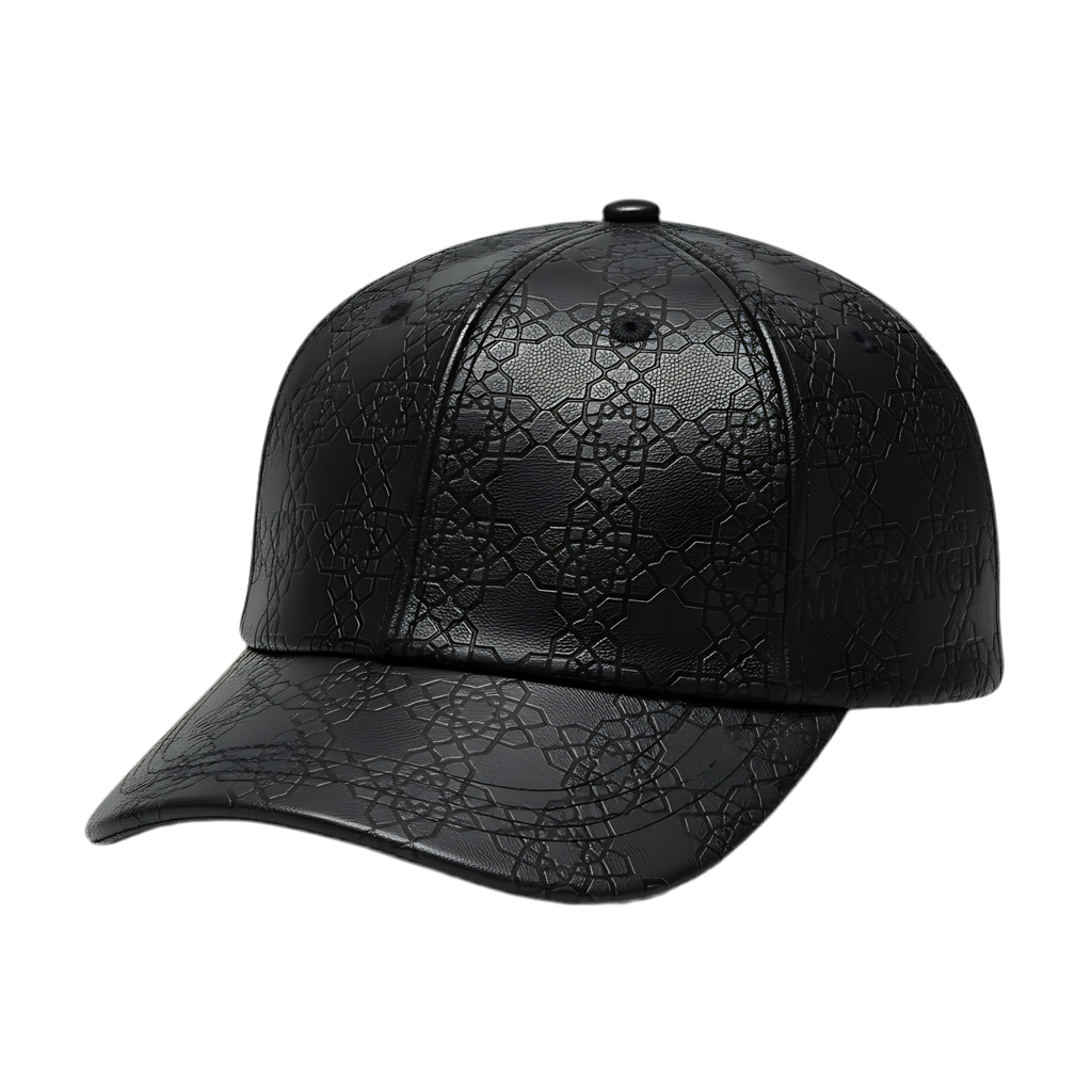 Casaui Noir Casquette en cuir motif
