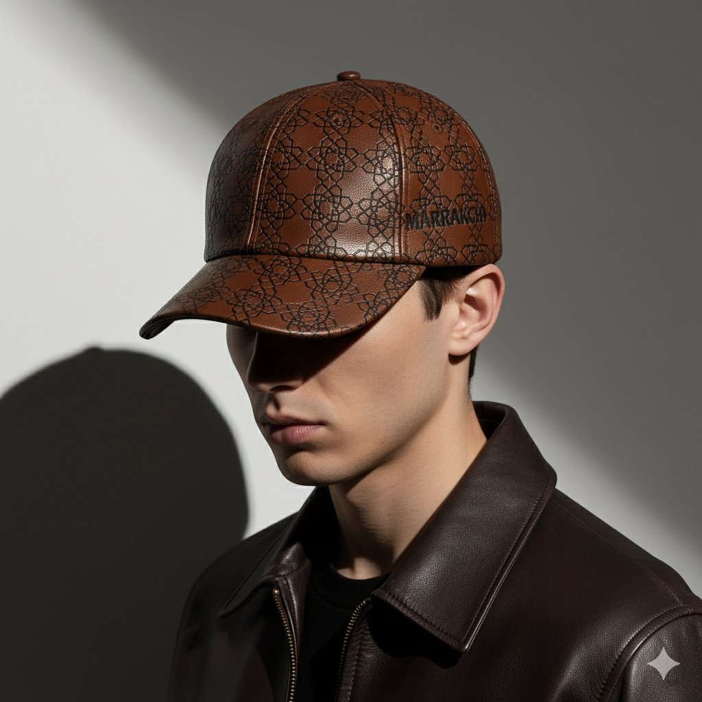 Casaui Pattern Casquette en cuir marron