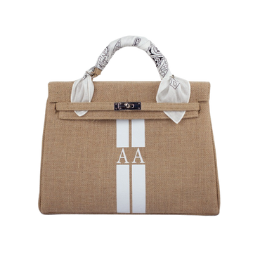 24H Kelly Style Jute Handbag with Initials