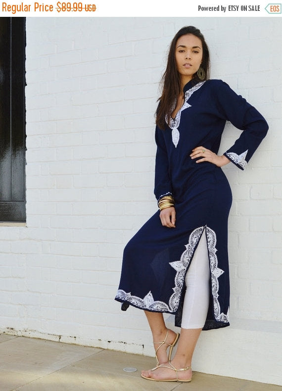 Caftan tendance bleu marine