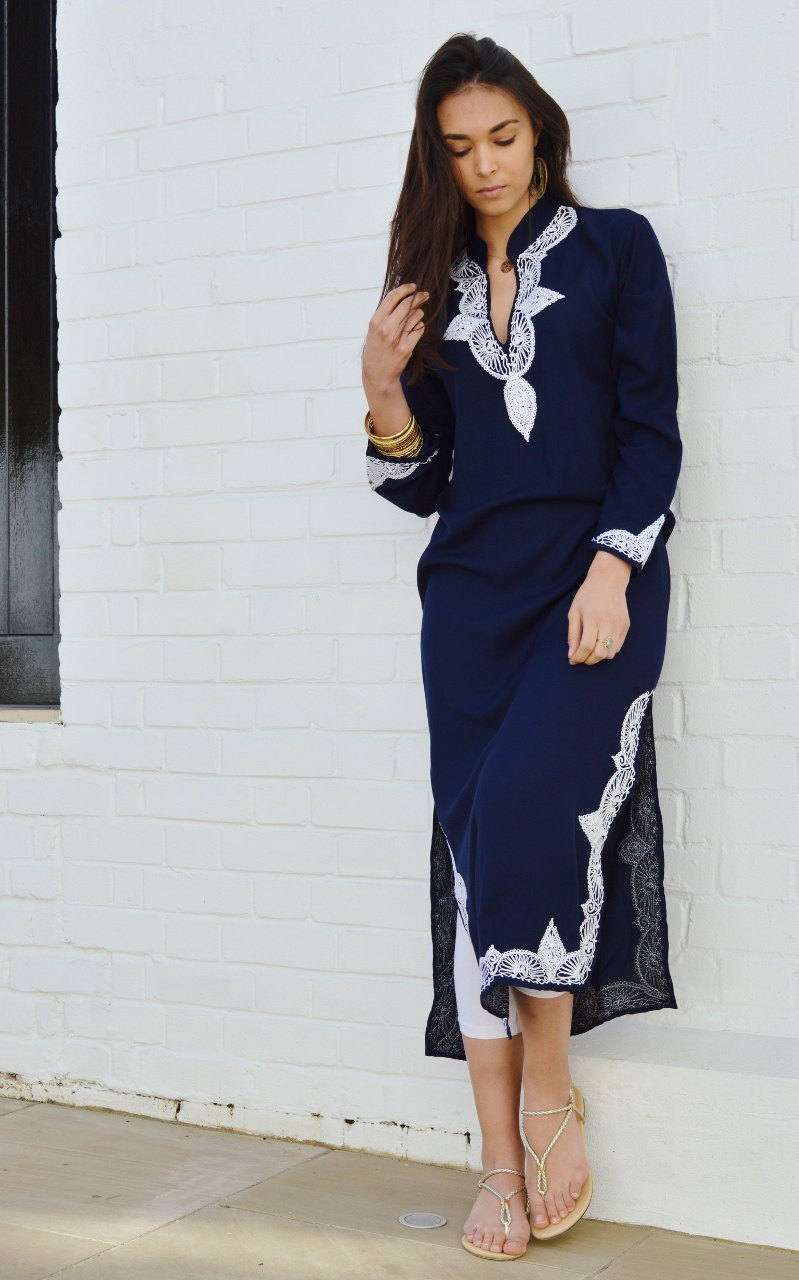 Caftan tendance bleu marine