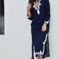 Caftan tendance bleu marine
