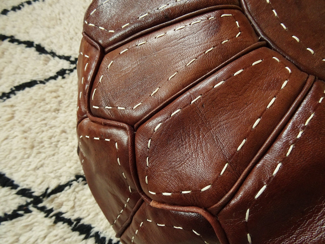 Pouf en cuir marocain rouge - repose-pieds ottoman pouf 100 % cuir naturel véritable - pouf marron fait main