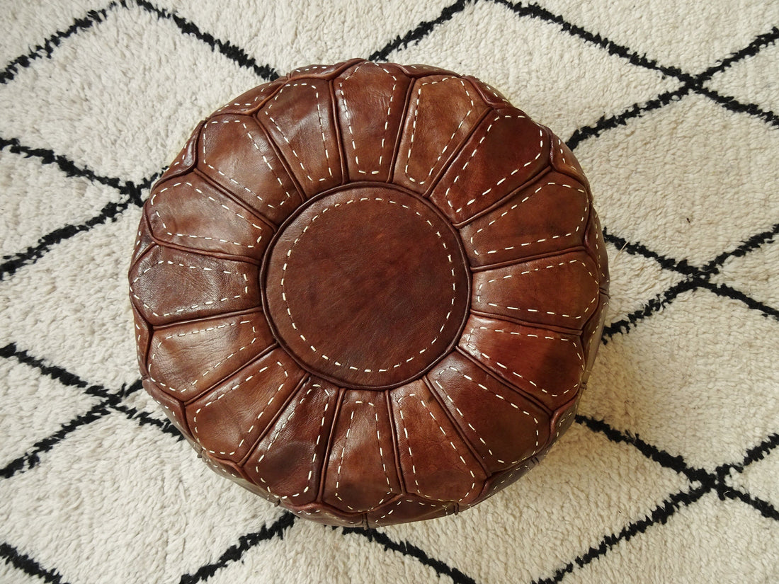 Pouf en cuir marocain rouge - repose-pieds ottoman pouf 100 % cuir naturel véritable - pouf marron fait main