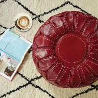 Pouf en cuir marocain rouge - repose-pieds ottoman pouf 100 % cuir naturel véritable - pouf marron fait main