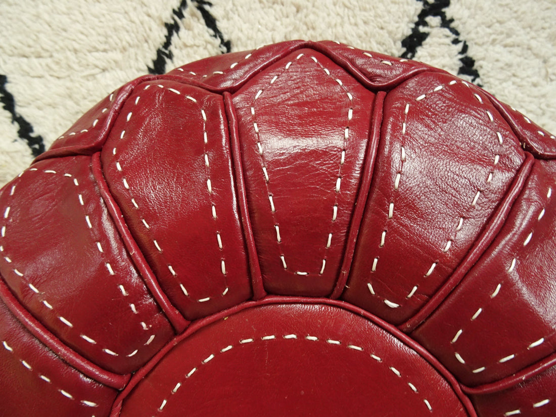 Pouf en cuir marocain rouge - repose-pieds ottoman pouf 100 % cuir naturel véritable - pouf marron fait main