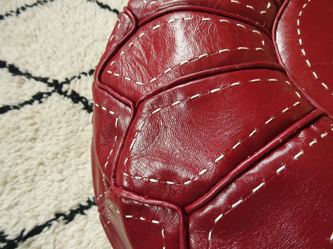 Pouf en cuir marocain rouge - repose-pieds ottoman pouf 100 % cuir naturel véritable - pouf marron fait main