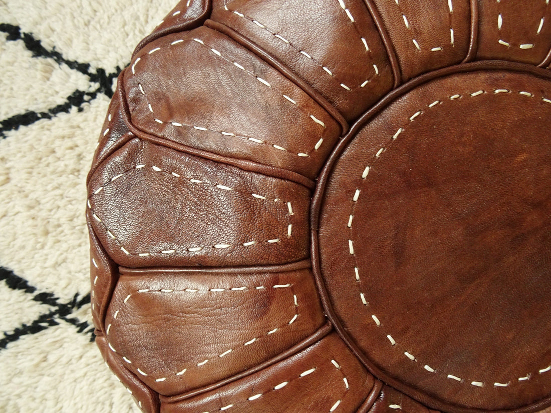 Pouf en cuir marocain rouge - repose-pieds ottoman pouf 100 % cuir naturel véritable - pouf marron fait main