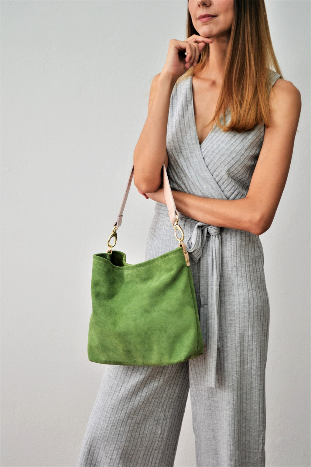 Sac hobo en cuir  vert wasabi