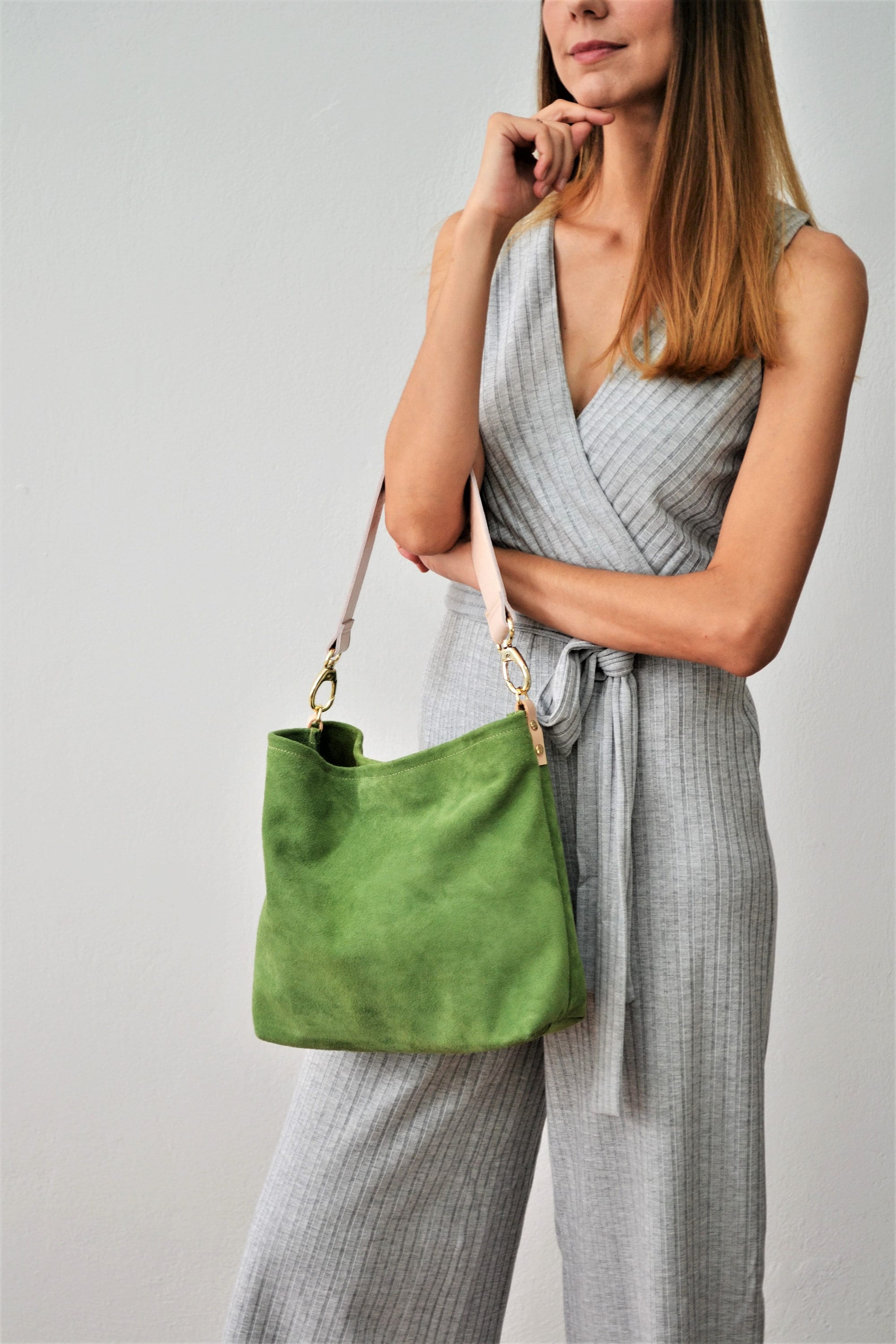 Sac hobo en cuir  vert wasabi