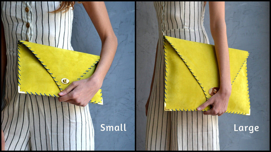 Pochette enveloppe en cuir suédé lilas