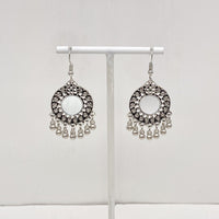 Boucles d'oreilles miroir rond et grelots / Bijoux ethnique bohème tribal