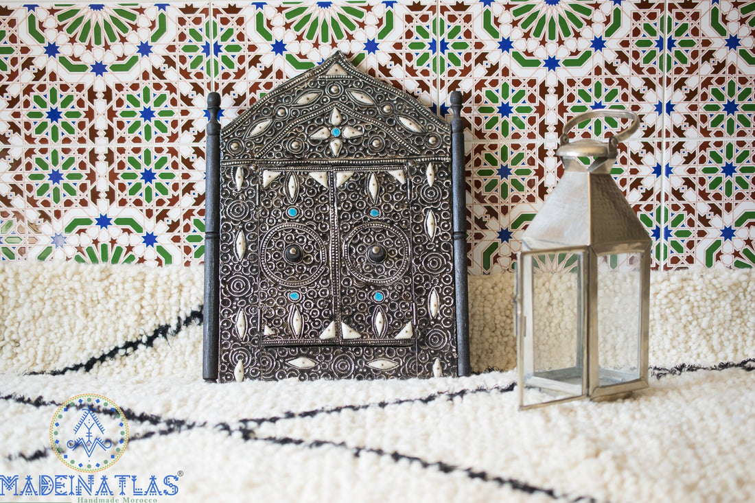 Miroir marocain, Miroir incrusté d’os, Miroir décoratif, Miroir arqué, Décor en os, Art mural arabe