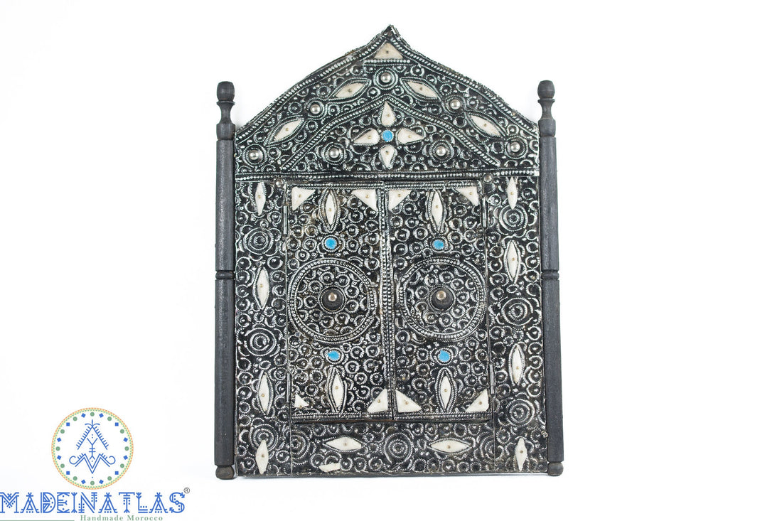 Miroir marocain, Miroir incrusté d’os, Miroir décoratif, Miroir arqué, Décor en os, Art mural arabe
