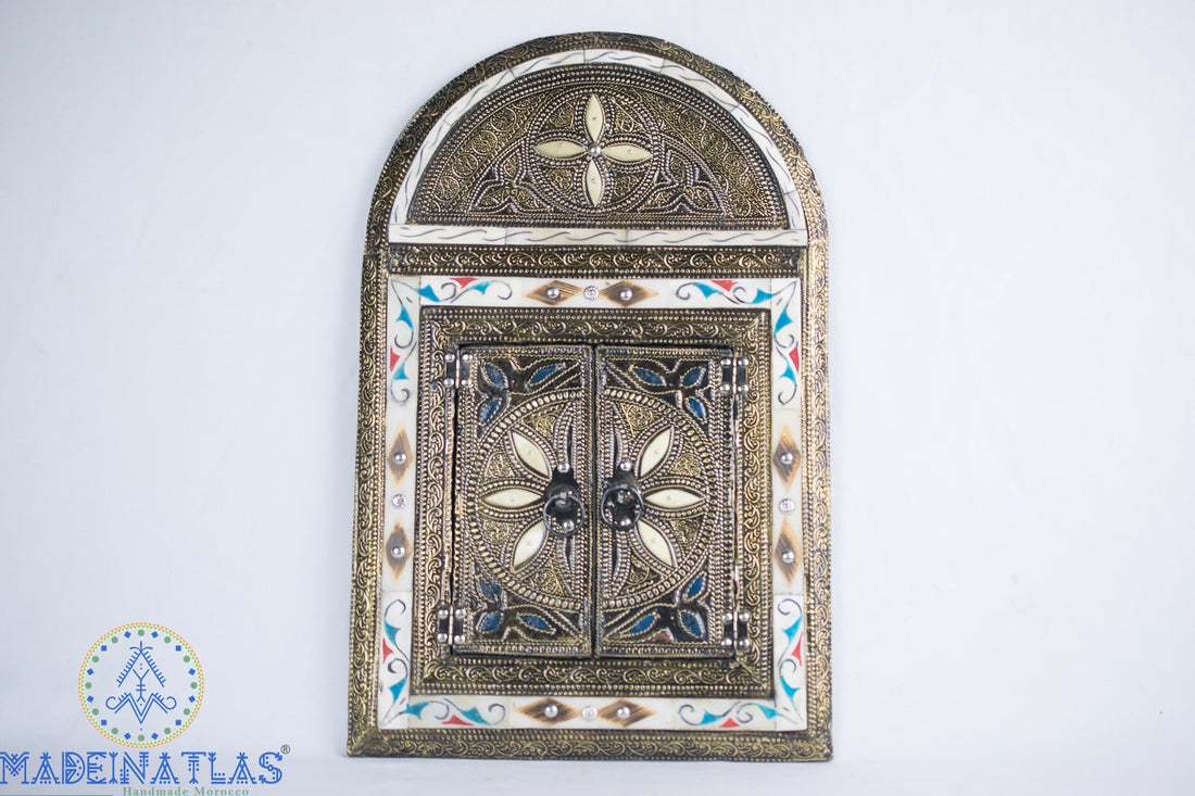 grand miroir mural, miroir marocain, art mural arabe, miroir incrusté d’os, miroir mosaïque, miroir Art déco, miroir voûté
