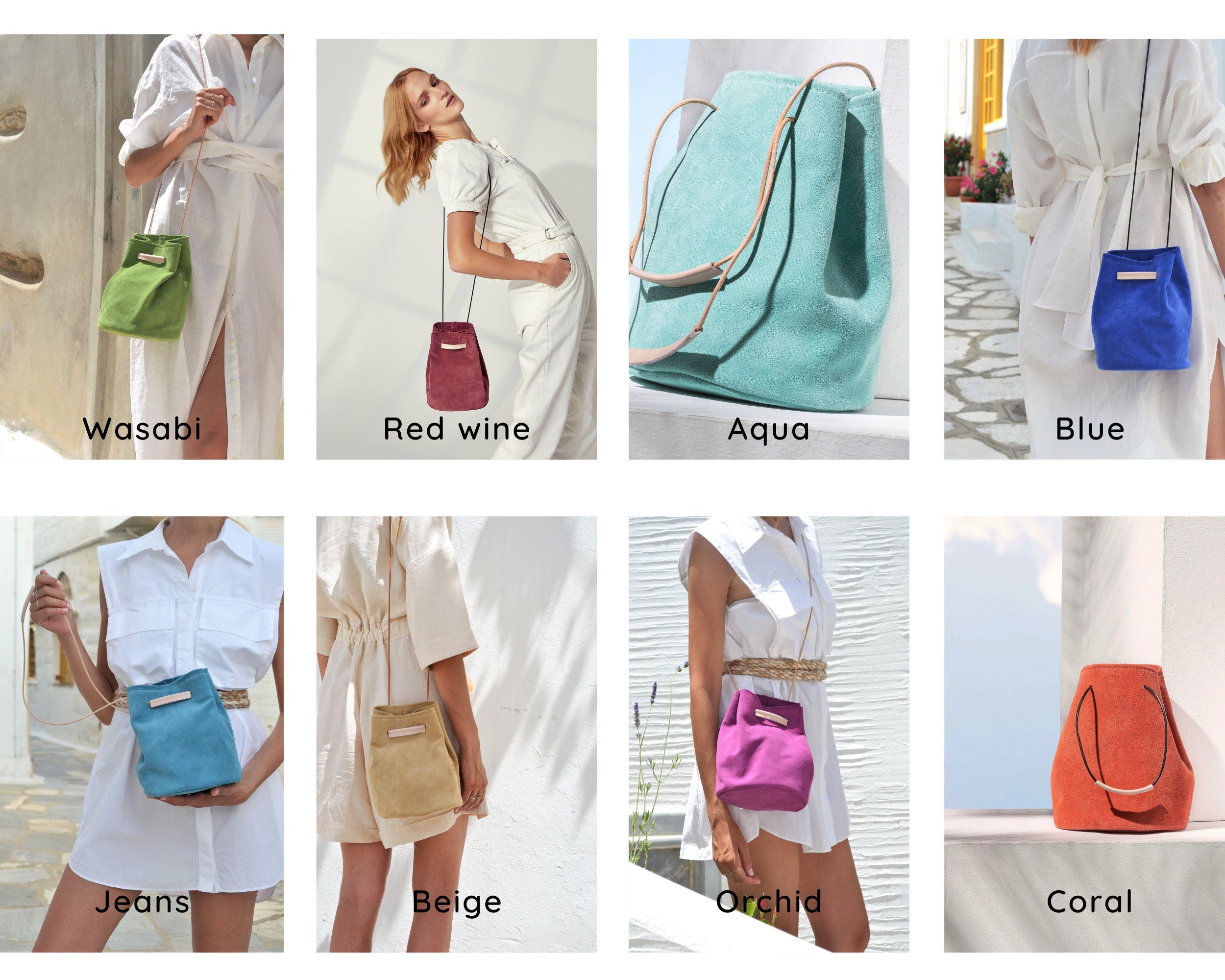 Sac seau en daim fait main : sac à bandoulière