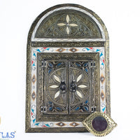 grand miroir mural, miroir marocain, art mural arabe, miroir incrusté d’os, miroir mosaïque, miroir Art déco, miroir voûté