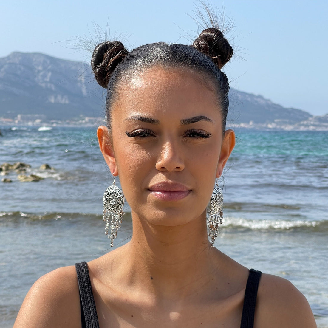 Boucles d'oreilles berbères motives ethniques et perles rondes / Bijou Maroc / Bijoux bohème ethnique boho 