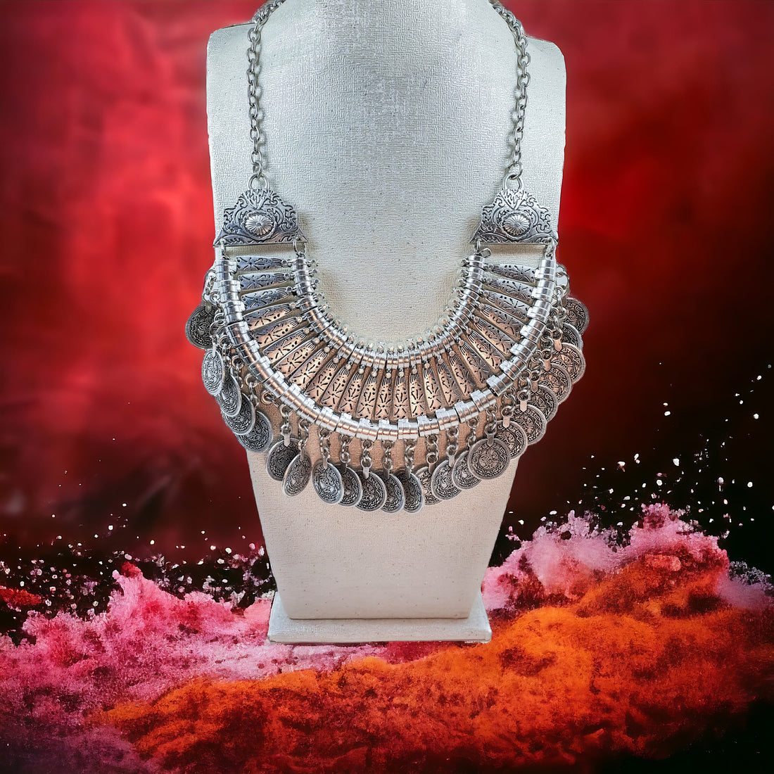 Authentique collier artisanal berbère marocain en acier inoxydable | Bijoux ethniques uniques gitans | Collier ras de cou tendance bohème | Cadeau unique