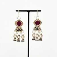Boucles d'oreilles berbères en argent et cabochons en verre bordeaux / Bijou Maroc / Bijoux bohème ethnique boho