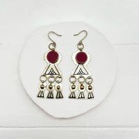 Boucles d'oreilles berbères en argent et cabochons en verre bordeaux / Bijou Maroc / Bijoux bohème ethnique boho