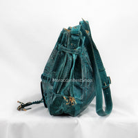 Sac seau moyen en cuir, sac seau marocain gravé