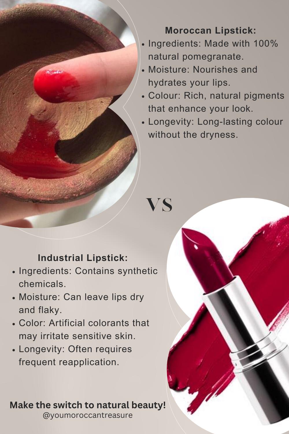 Rouge à Lèvres Marocain Artisanal | Naturel, Biologique, Longue Durée et Sans Cruauté | Couleurs Vives pour Tous les Teints