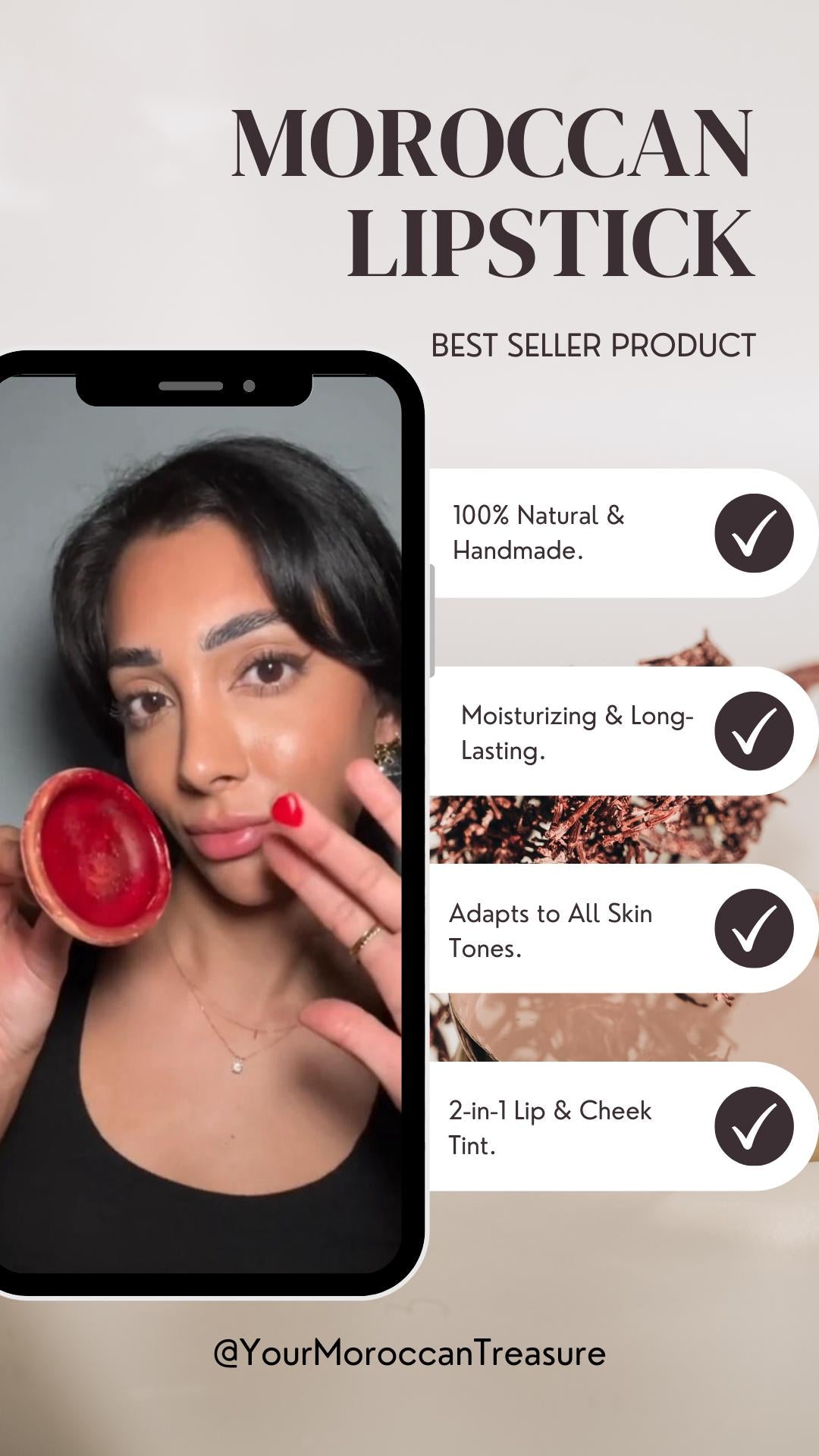 Rouge à Lèvres Marocain Artisanal | Naturel, Biologique, Longue Durée et Sans Cruauté | Couleurs Vives pour Tous les Teints