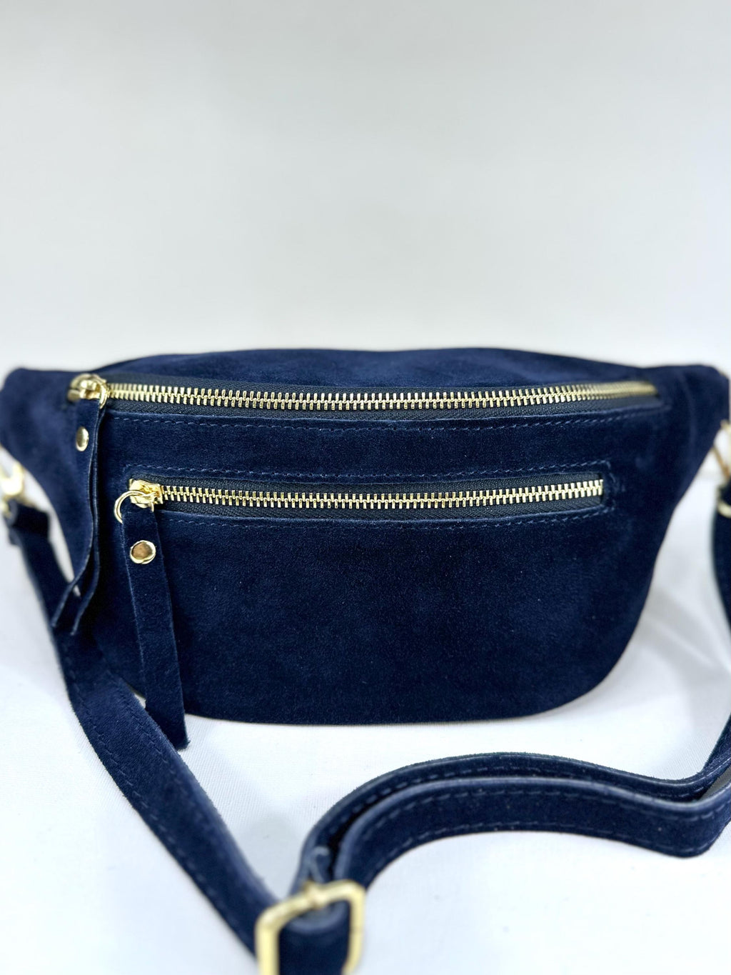 Banane en cuir suédé – Sac ceinture fait main avec double fermeture éclair