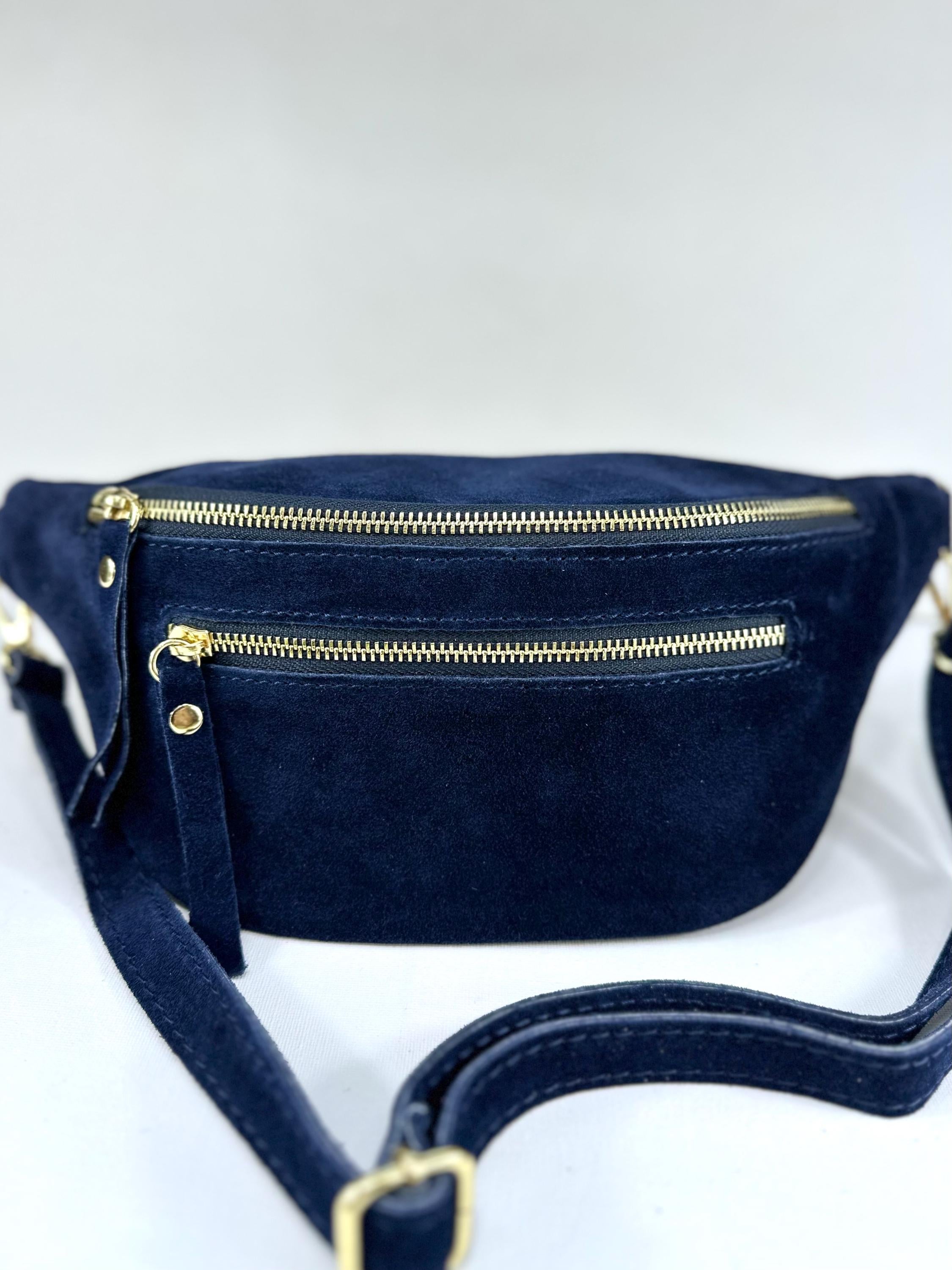 Banane en cuir suédé – Sac ceinture fait main avec double fermeture éclair
