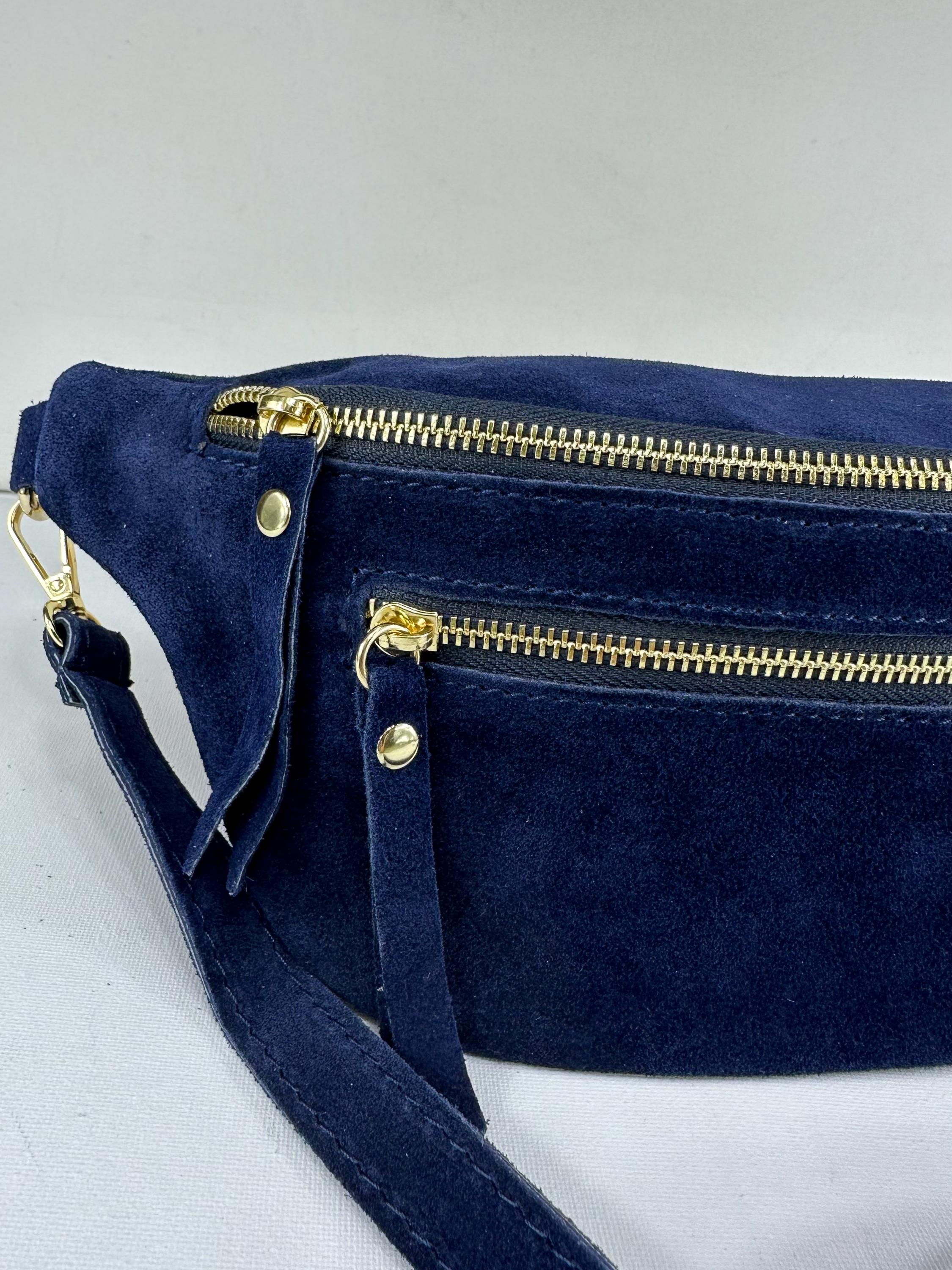 Banane en cuir suédé – Sac ceinture fait main avec double fermeture éclair