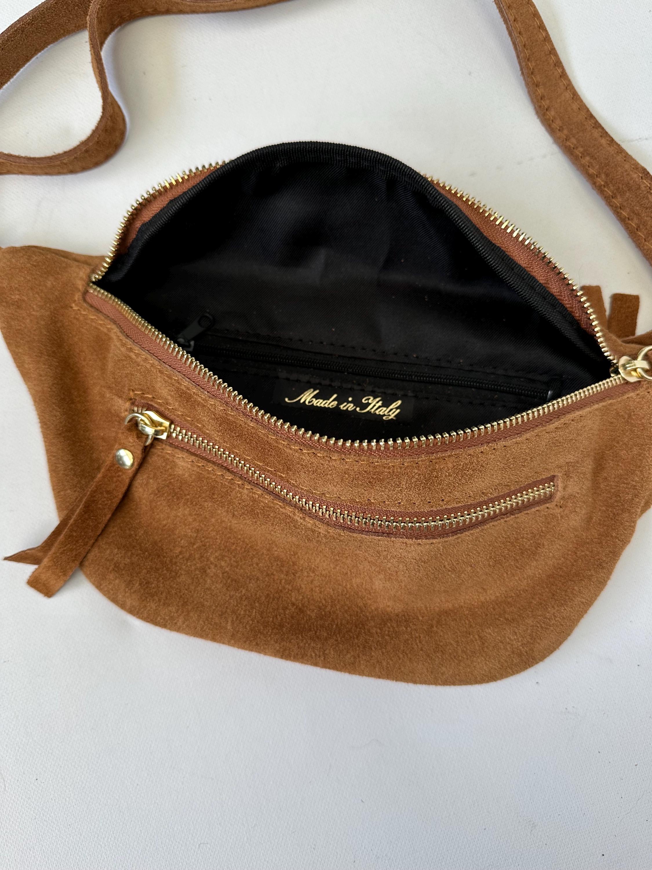 Banane en cuir suédé – Sac ceinture fait main avec double fermeture éclair